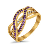 14K Yellow Gold Round Half Eternity Weave Knot Simulated Amethyst CZ Wedding Engagement Ring Size 7