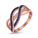 14K Two Tone Simulated Blue Sapphire CZ Round Half Eternity Weave Knot Ring Wedding Engagement Band Size 7