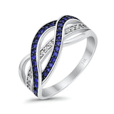 14K Two Tone Round Simulated Blue Sapphire CZ Half Eternity Weave Knot Ring Wedding Engagement Band Size 7