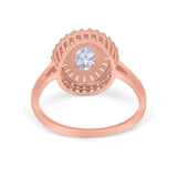 14K Rose Gold Art Deco Oval Bridal Simulated CZ Wedding Engagement Ring Size 7