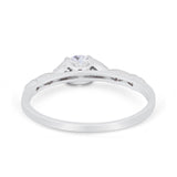 14K White Gold Petite Dainty Art Deco Round Simulated CZ Wedding Engagement Ring Size 7