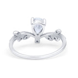 14K White Gold Chevron Midi V Style Teardrop Pear Simulated Cubic Zirconia Wedding Engagement Ring