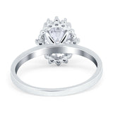 14K White Gold Halo Vintage Style Oval Bridal Simulated CZ Wedding Engagement Ring Size 7