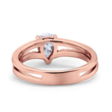 14K Rose Gold Teardrop Pear Accent Simulated CZ Wedding Engagement Ring Size 7