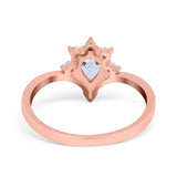 14K Rose Gold Teardrop Pear V Chevron Bridal Simulated CZ Wedding Engagement Ring Size 7