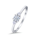 14K White Gold Art Deco Three Stone Round Bridal Simulated CZ Wedding Engagement Ring Size 7