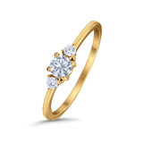 14K Yellow Gold Art Deco Three Stone Round Bridal Simulated CZ Wedding Engagement Ring Size 7