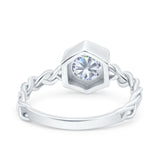14K White Gold Art Deco Hexagon Round Bridal Simulated CZ Wedding Engagement Ring Size 7