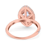 14K Rose Gold Halo Art Deco Marquise Solid Bridal Simulated CZ Wedding Engagement Ring Size 7