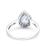 14K White Gold Teardrop Halo Art Deco Pear Ring Simulated Cubic Zirconia Wedding Engagement Ring