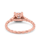 14K Rose Gold Art Deco Cushion Three Stone Bridal Simulated CZ Wedding Engagement Ring Size 7
