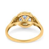 14K Yellow Gold Celtic Halo Art Deco Round Simulated CZ Wedding Engagement Ring Size 7