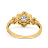 14K Yellow Gold Halo Cluster Floral Round Simulated Cubic Zirconia Wedding Engagement Ring