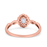 14K Rose Gold Halo Vintage Floral Art Deco Oval Bridal Simulated CZ Wedding Engagement Ring Size 7