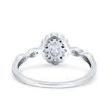 14K White Gold Halo Vintage Floral Art Deco Oval Bridal Simulated CZ Wedding Engagement Ring