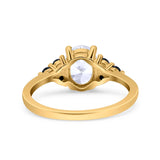 14K Yellow Gold Art Deco Oval Bridal Black Round Simulated CZ Wedding Engagement Ring Size 7