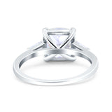 14K White Gold Cushion Cut Art Deco Bridal Baguette Simulated CZ Wedding Engagement Ring Size 7
