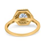 14K Yellow Gold Art Deco Hexagon Round Simulated Cubic Zirconia Wedding Engagement Ring Size 7