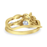 14K Yellow Gold Two Piece Vintage Style Round Simulated Cubic Zirconia Engagement Ring
