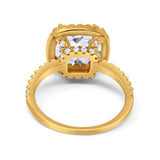 14K Yellow Gold Halo Cushion Bridal Simulated CZ Wedding Engagement Ring Size 7