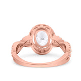 14K Rose Gold Halo Infinity Shank Oval Solid Bridal Simulated CZ Wedding Engagement Ring Size 7