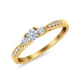 14K Yellow Gold Three Stone Round Promise Bridal Simulated CZ Wedding Engagement Ring Size 7