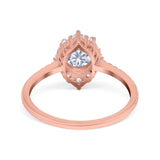 14K Rose Gold Halo Vintage Round Bridal Simulated CZ Wedding Engagement Ring Size 7