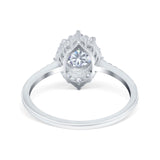 14K White Gold Halo Vintage Round Bridal Simulated CZ Wedding Engagement Ring Size 7