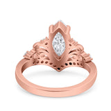 14K Rose Gold Marquise Art Deco Bridal Simulated CZ Wedding Engagement Ring Size 7