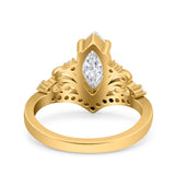 14K Yellow Gold Marquise Art Deco Bridal Simulated CZ Wedding Engagement Ring Size 7