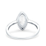 14K White Gold Art Deco Vintage Marquise Solid Bridal Simulated CZ Wedding Engagement Ring Size 7