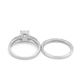 14K White Gold Art Deco Round Two Piece Bridal Set Ring Engagement Band Simulated CZ Size 7