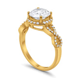 14K Yellow Gold Halo Infinity Round Bridal Simulated CZ Wedding Engagement Ring Size 7