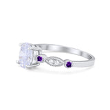 14K White Gold Vintage Style Oval Bridal Amethyst Simulated CZ Wedding Engagement Ring Size 7