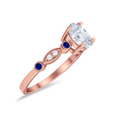 14K Rose Gold Vintage Style Oval Bridal Blue Sapphire Simulated CZ Wedding Engagement Ring Size 7