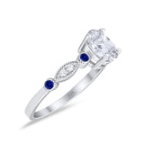 14K White Gold Vintage Style Oval Bridal Blue Sapphire Simulated CZ Wedding Engagement Ring Size 7