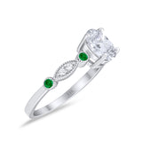 14K White Gold Vintage Style Oval Bridal Green Emerald Simulated CZ Wedding Engagement Ring Size 7