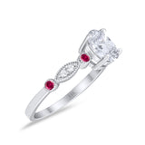 14K White Gold Vintage Style Oval Bridal Ruby Simulated CZ Wedding Engagement Ring Size 7
