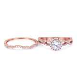 14K Rose Gold Two Piece Infinity Shank Round Bridal Set Ring Wedding Engagement Band Simulated CZ Size 7