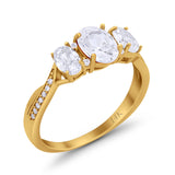 14K Yellow Gold Oval Three Stone Simulated Cubic Zirconia Wedding Engagement Ring