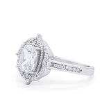 14K White Gold Halo Emerald Cut Bridal Simulated CZ Wedding Engagement Ring Size 7