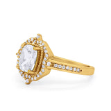 14K Yellow Gold Halo Emerald Cut Bridal Simulated CZ Wedding Engagement Ring Size 7