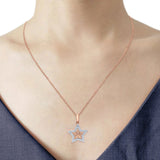 14K Rose Gold 0.17ct Round Shape Diamond Filigree Star Pendant Chain Necklace 18" Long