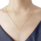 14K Yellow Gold 0.09ct Round Shape Diamond Cross Pendant Chain Necklace 18" Long