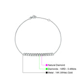 14K White Gold 0.498ct Diamond Bar Bracelet Solid 30mm G SI Natural Diamond Engagement Wedding Bracelets