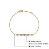 14K Yellow Gold 0.498ct Diamond Bar Bracelet Solid 30mm G SI Natural Diamond Engagement Wedding Bracelets
