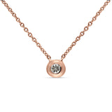 14K Rose Gold 0.07ct Solitaire Bezel Set Diamond Pendant Chain Necklace 18" Long Wholesale