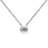 14K White Gold 0.07ct Solitaire Bezel Set Diamond Pendant Chain Necklace 18" Long Wholesale