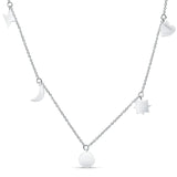 Dangling Moon Star Heart Diamond Necklace 14K White Gold 0.07ct Wholesale