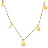 Dangling Moon Star Heart Diamond Necklace 14K Yellow Gold 0.07ct Wholesale